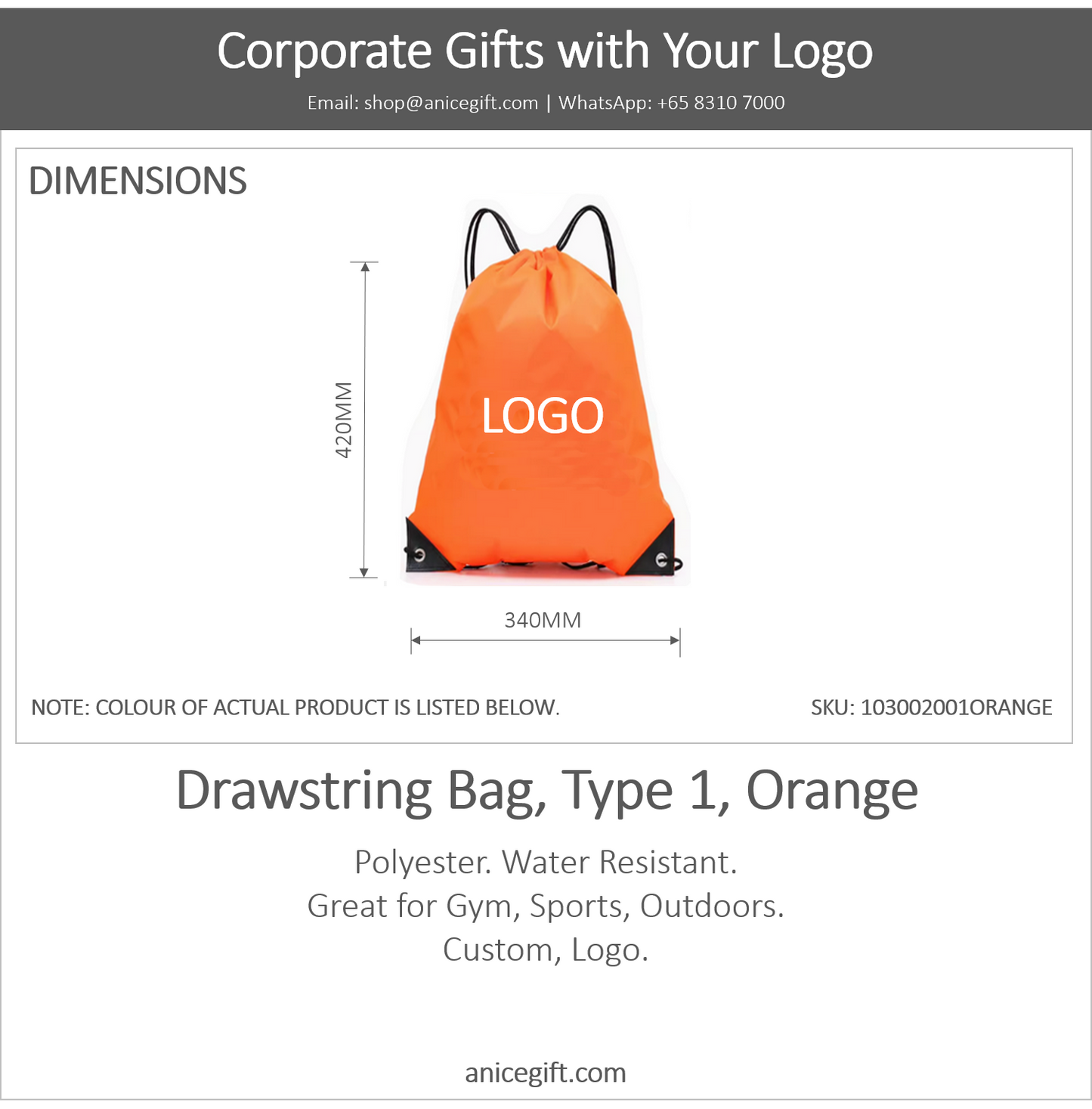 Drawstring Bag, Type 1, Orange
