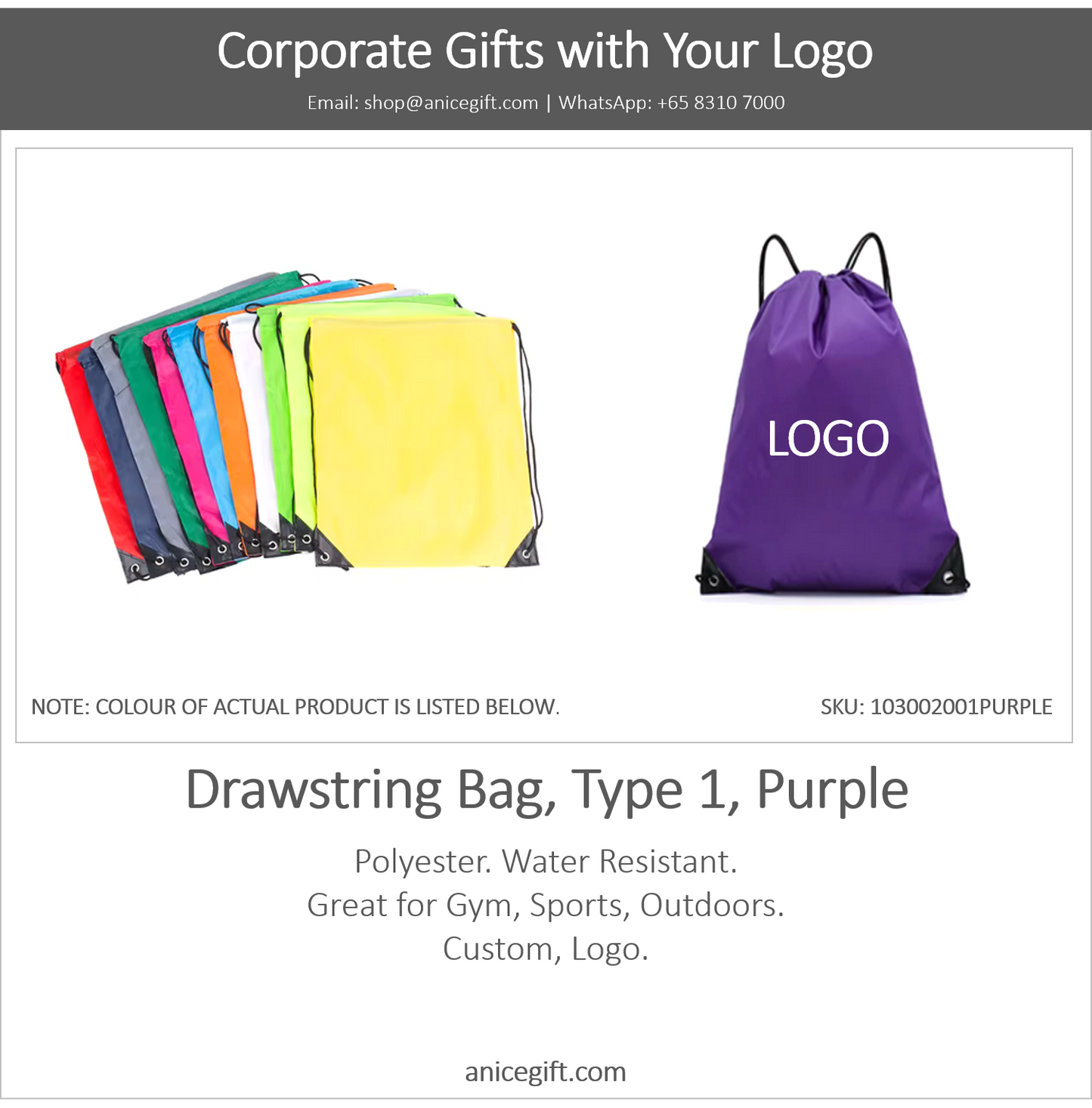 Drawstring Bag, Type 1, Purple