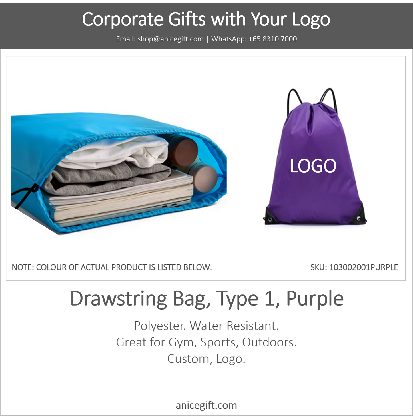 Drawstring Bag, Type 1, Purple