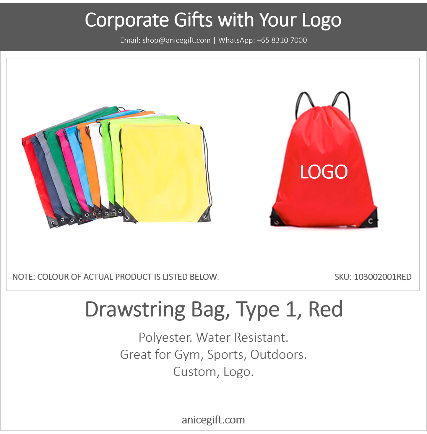 Drawstring Bag, Type 1, Red
