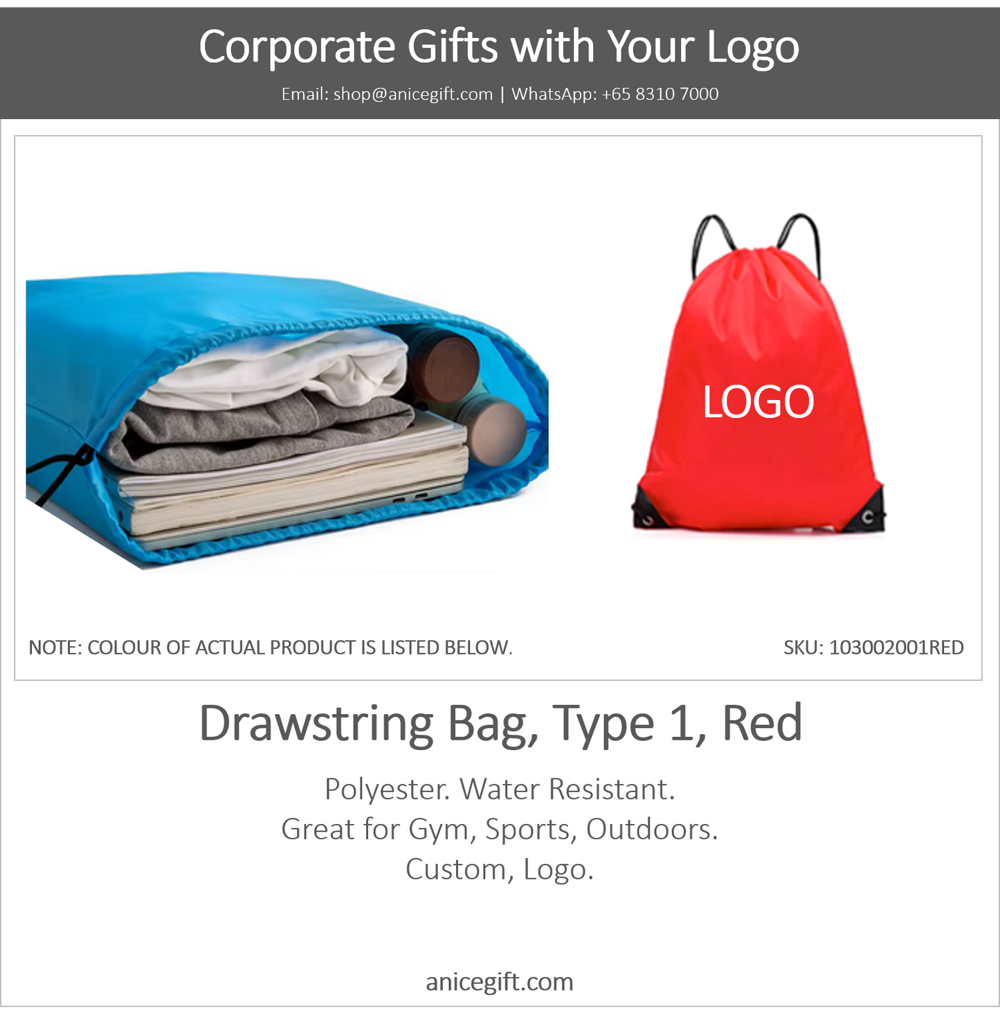 Drawstring Bag, Type 1, Red