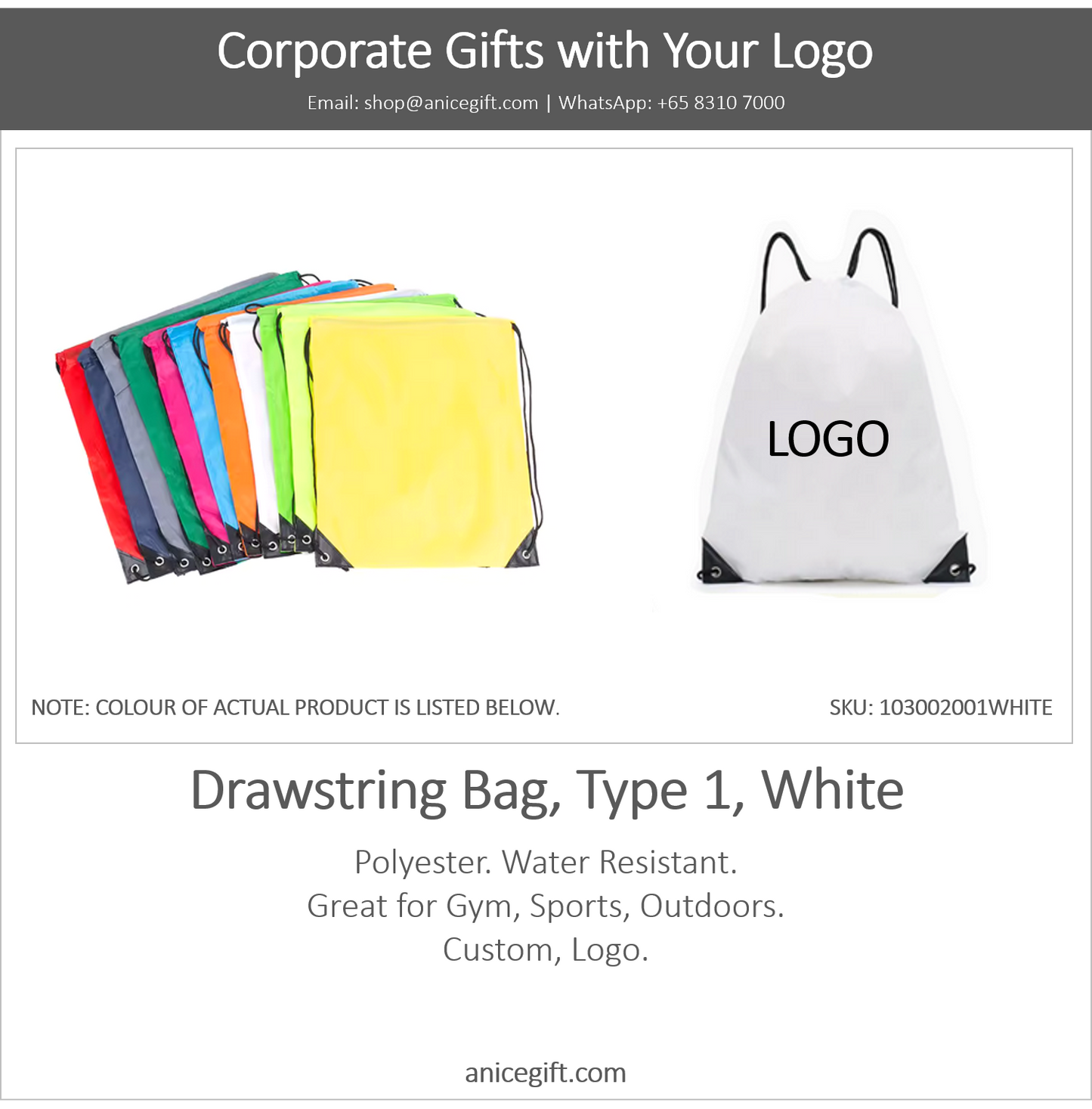 Drawstring Bag, Type 1, White