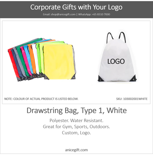 Drawstring Bag, Type 1, White