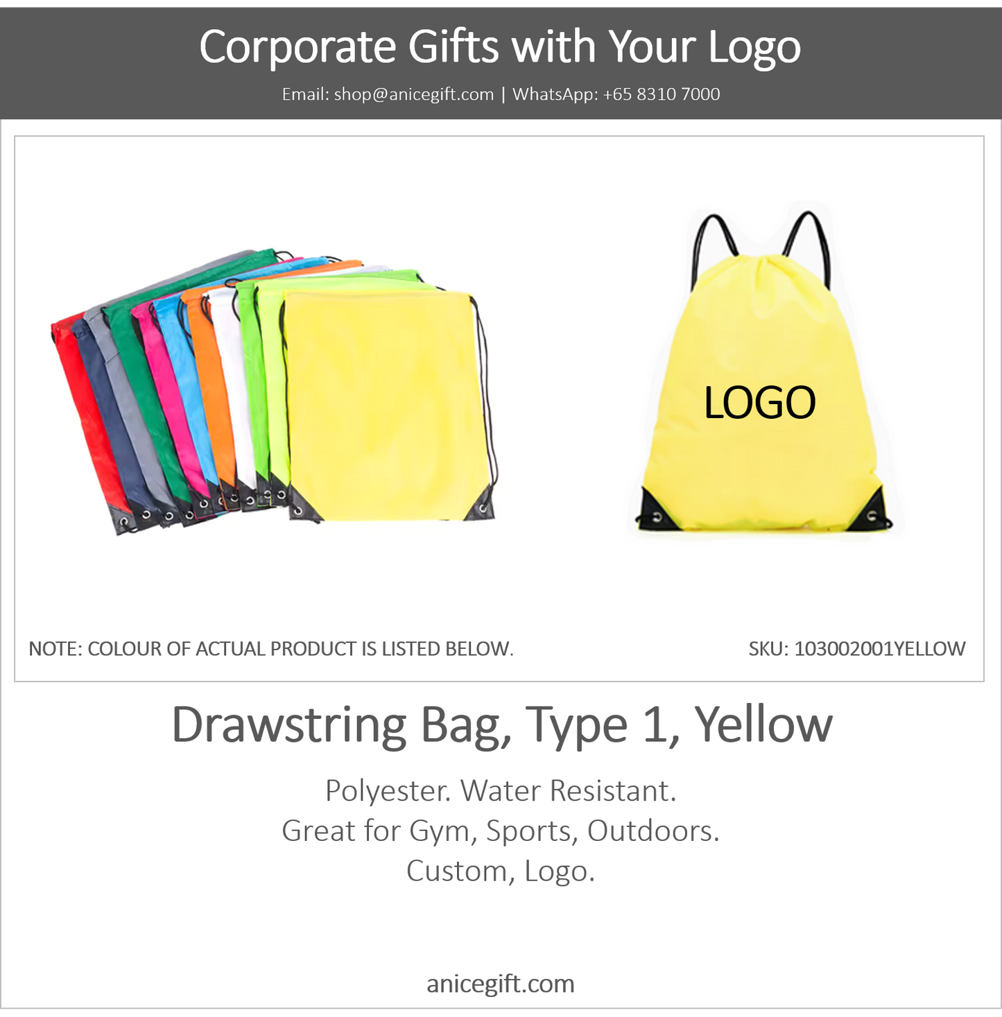Drawstring Bag, Type 1, Yellow