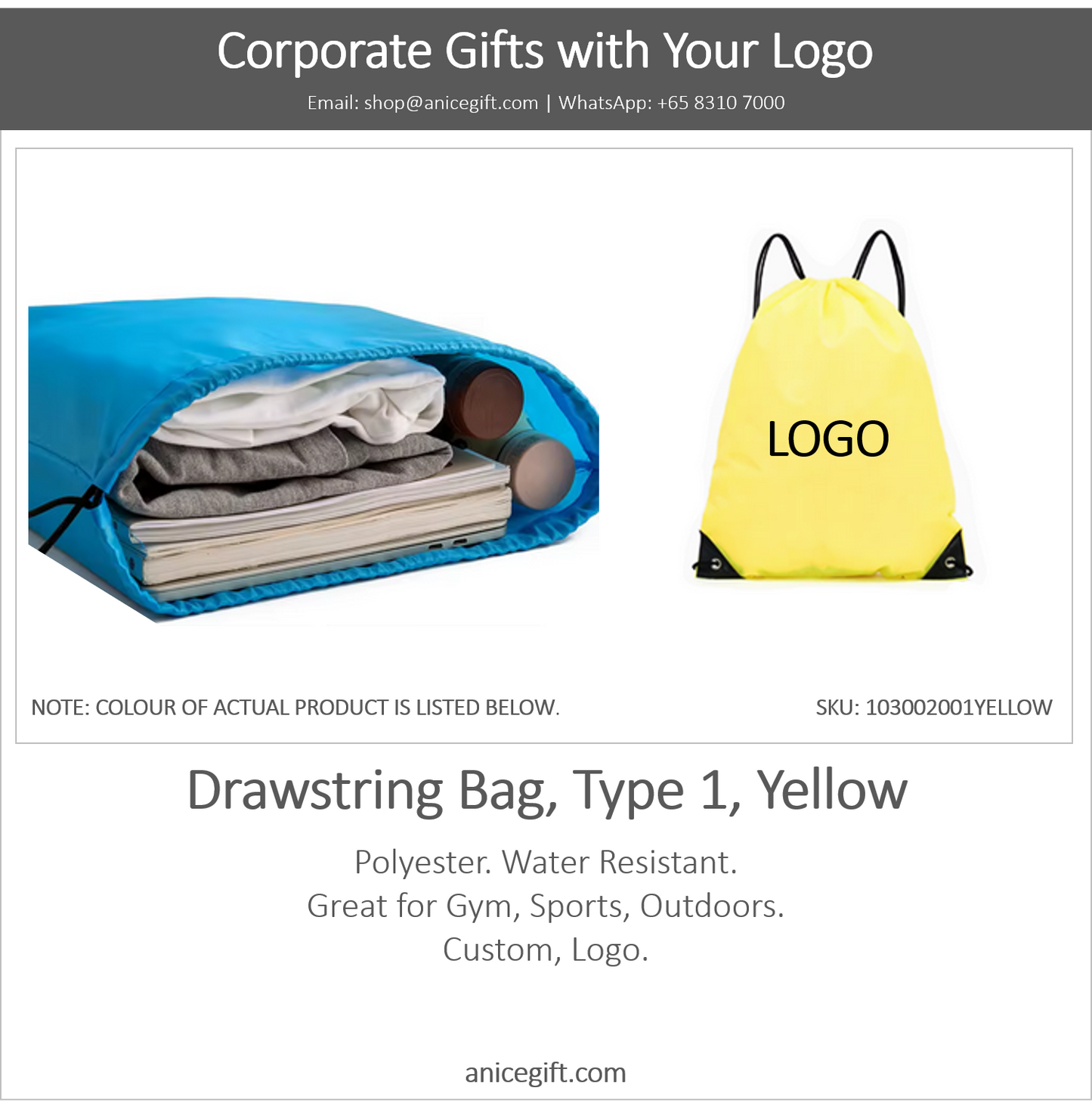 Drawstring Bag, Type 1, Yellow