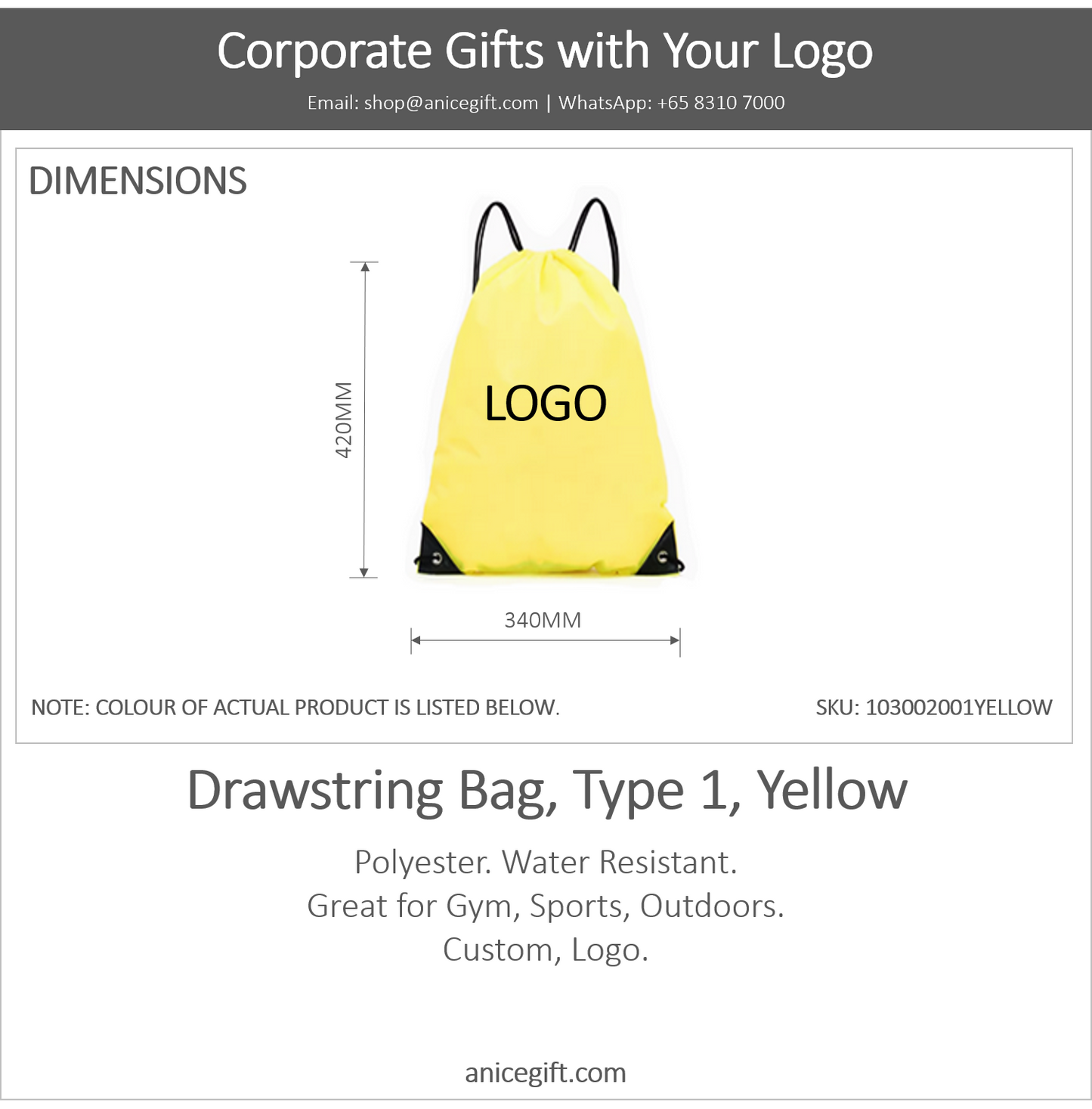 Drawstring Bag, Type 1, Yellow