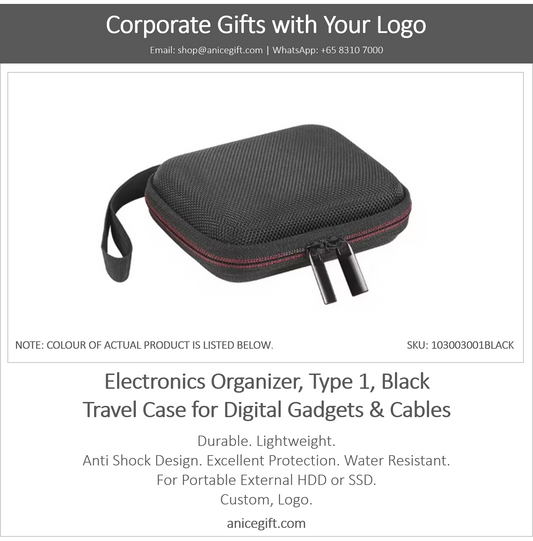 Electronics Organizer, Type 1, Black | Travel Case for Digital Gadgets & Cables