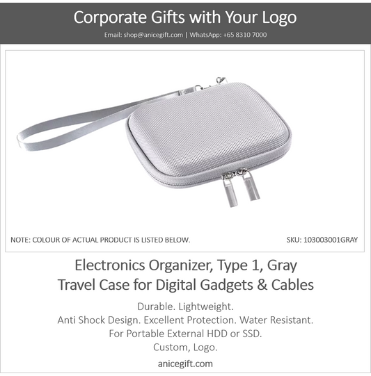 Electronics Organizer, Type 1, Gray | Travel Case for Digital Gadgets & Cables