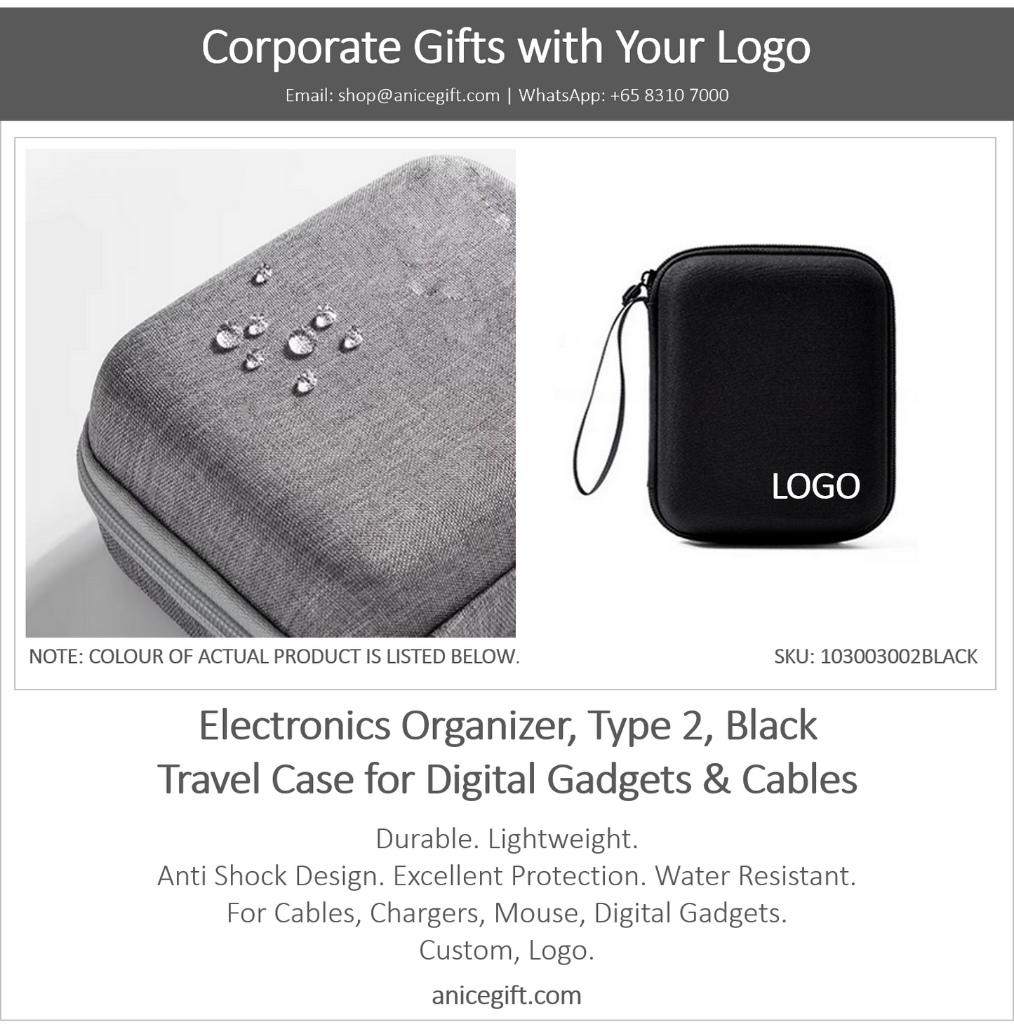 Electronics Organizer, Type 2, Black | Travel Case for Digital Gadgets & Cables