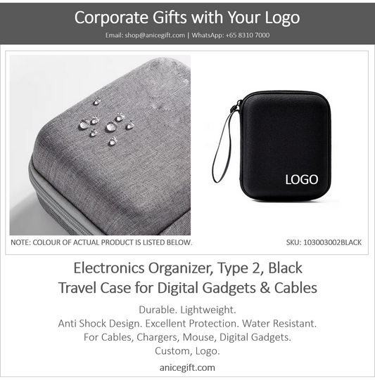 Electronics Organizer, Type 2, Black | Travel Case for Digital Gadgets & Cables