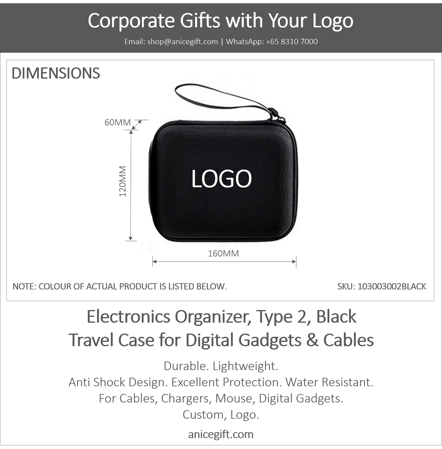 Electronics Organizer, Type 2, Black | Travel Case for Digital Gadgets & Cables