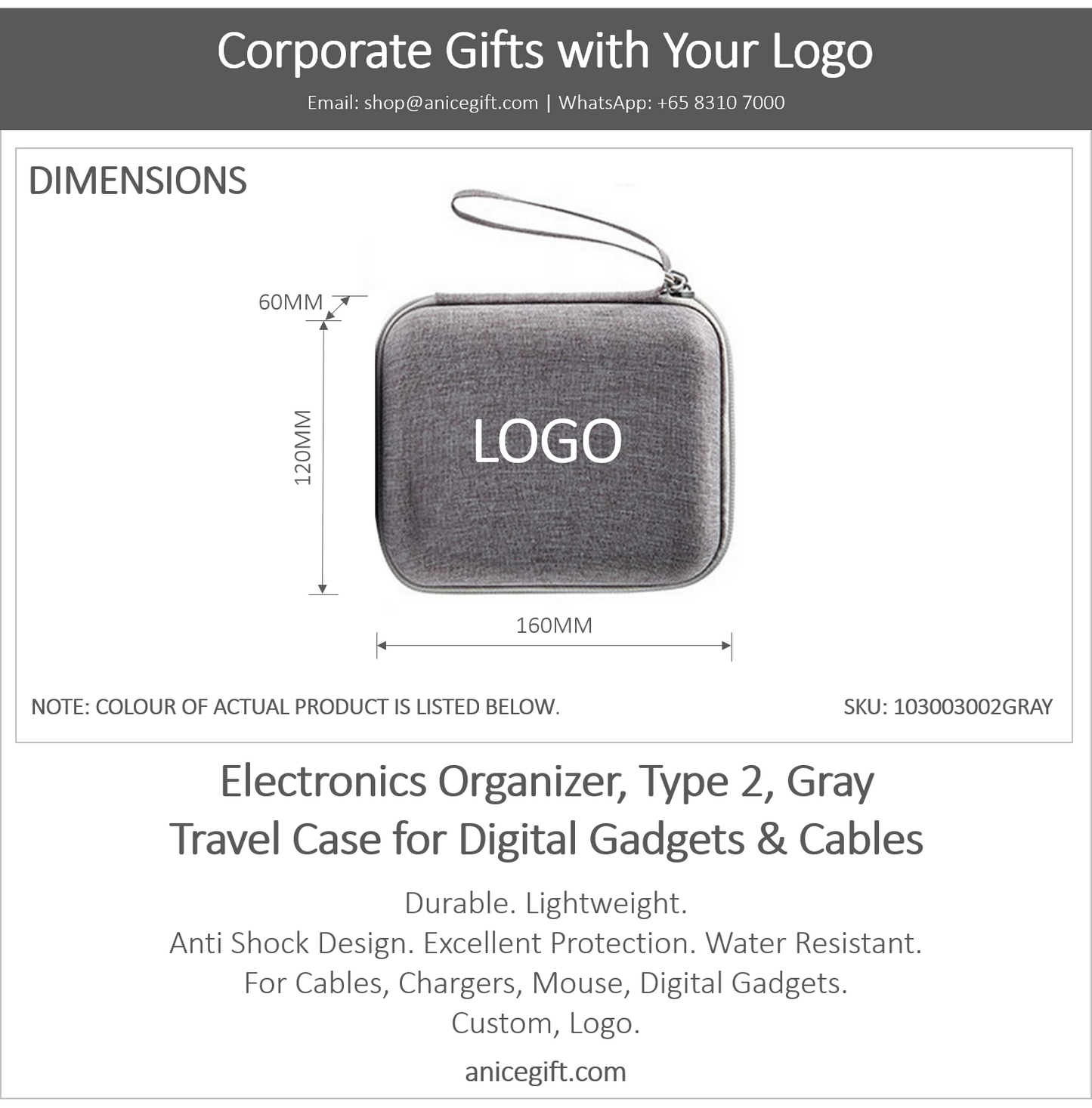 Electronics Organizer, Type 2, Gray | Travel Case for Digital Gadgets & Cables