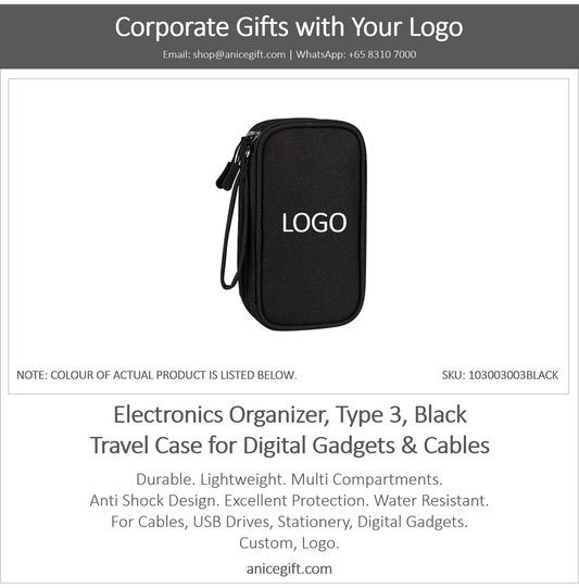 Electronics Organizer, Type 3, Black | Travel Case for Digital Gadgets & Cables