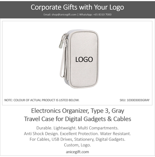 Electronics Organizer, Type 3, Gray | Travel Case for Digital Gadgets & Cables