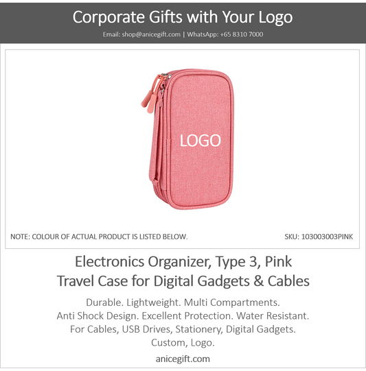 Electronics Organizer, Type 3, Pink | Travel Case for Digital Gadgets & Cables