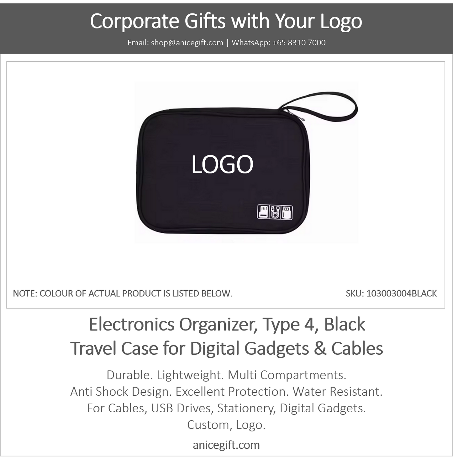 Electronics Organizer, Type 4, Black | Travel Case for Digital Gadgets & Cables