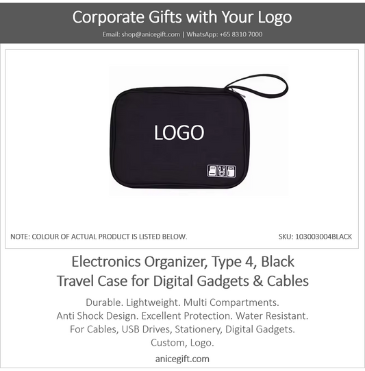 Electronics Organizer, Type 4, Black | Travel Case for Digital Gadgets & Cables