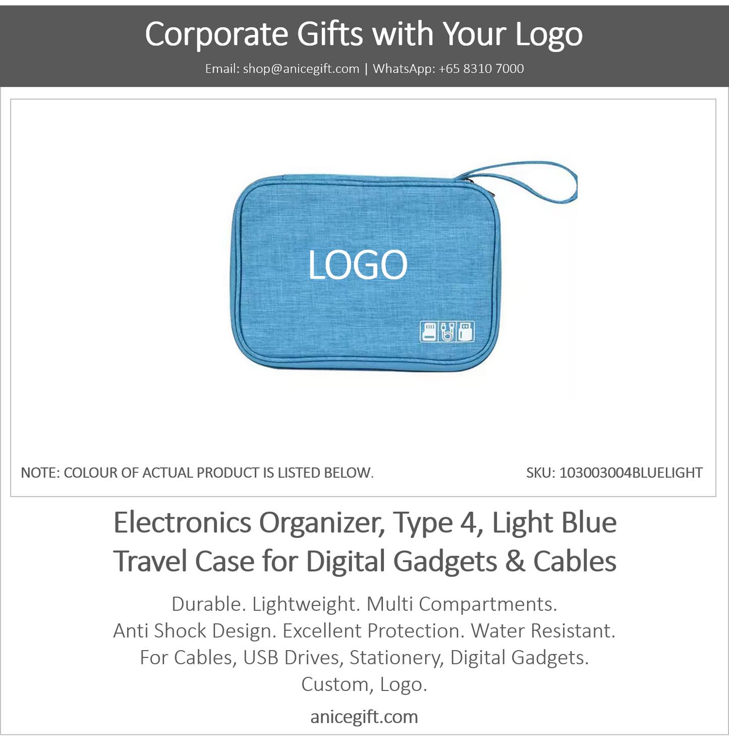 Electronics Organizer, Type 4, Blue | Travel Case for Digital Gadgets & Cables