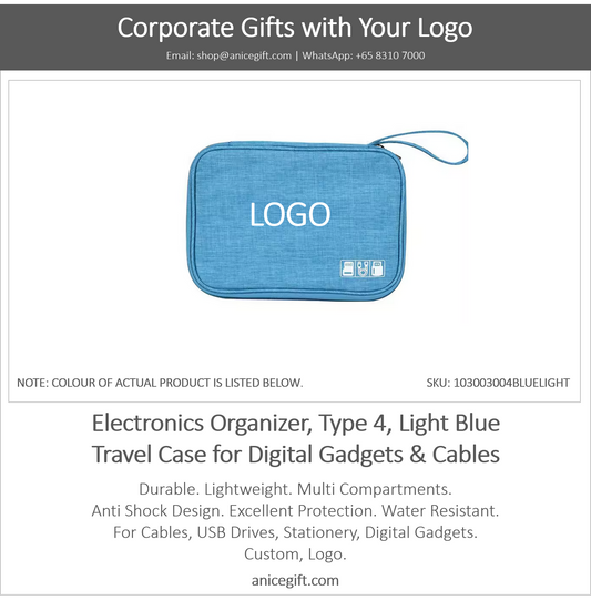 Electronics Organizer, Type 4, Blue | Travel Case for Digital Gadgets & Cables