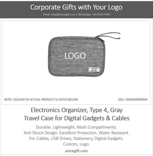 Electronics Organizer, Type 4, Gray | Travel Case for Digital Gadgets & Cables