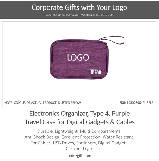 Electronics Organizer, Type 4, Purple | Travel Case for Digital Gadgets & Cables