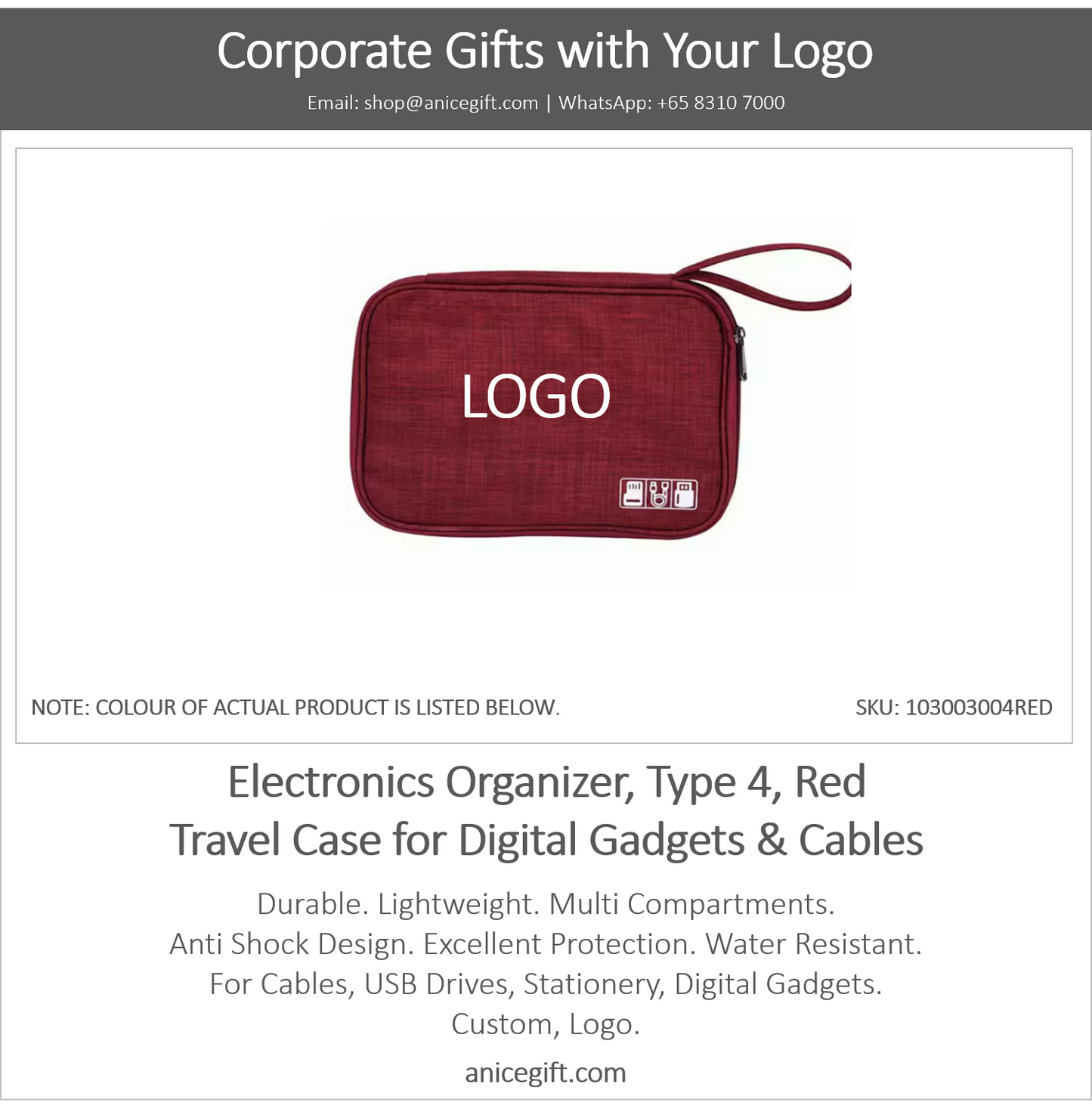 Electronics Organizer, Type 4, Red | Travel Case for Digital Gadgets & Cables