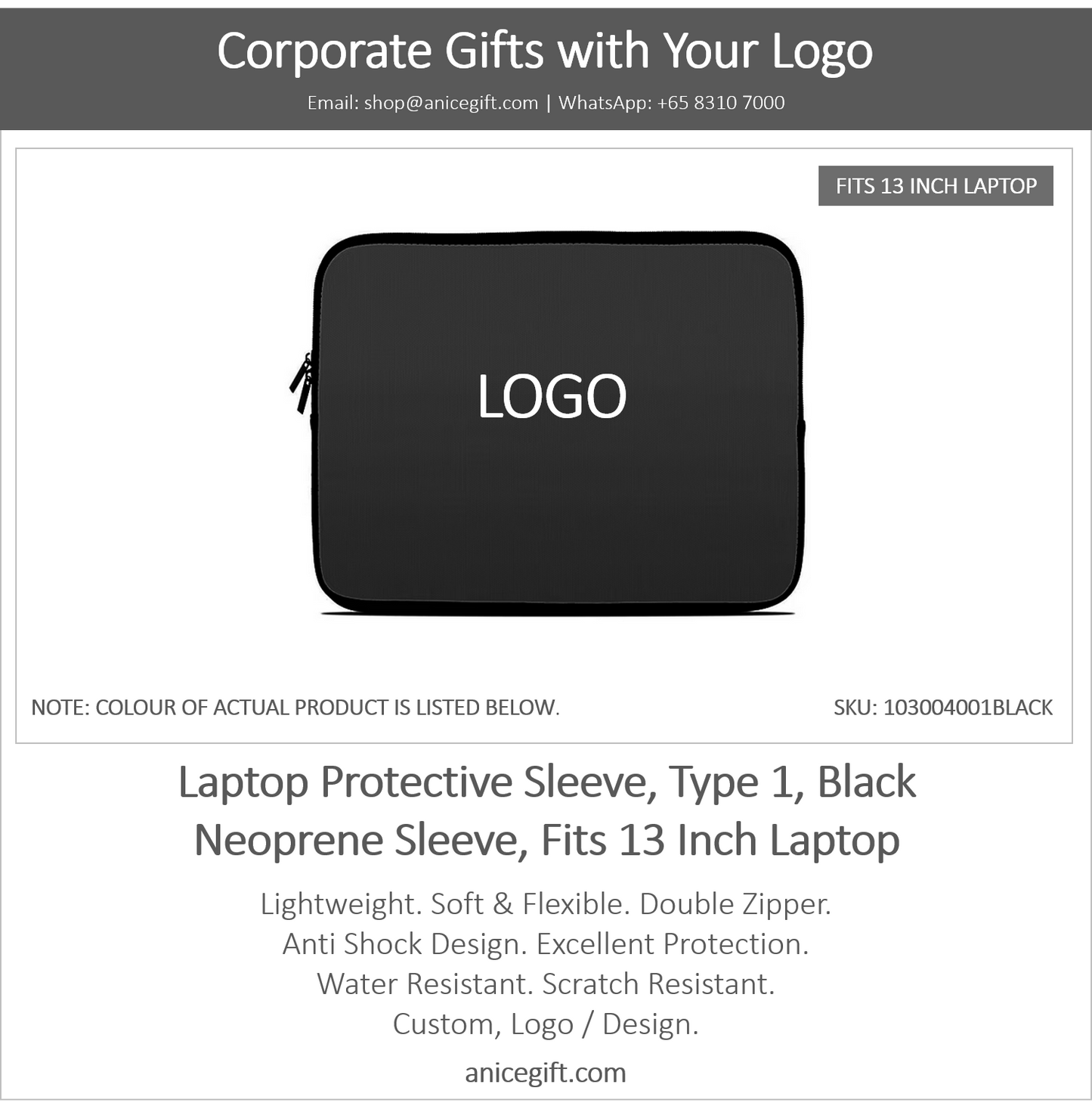 Laptop Protective Sleeve, Type 1, Black | Neoprene Sleeve, Fits 13 Inch Laptop