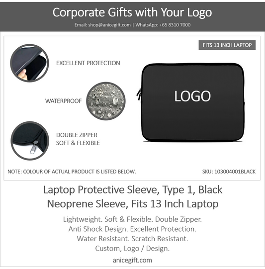 Laptop Protective Sleeve, Type 1, Black | Neoprene Sleeve, Fits 13 Inch Laptop