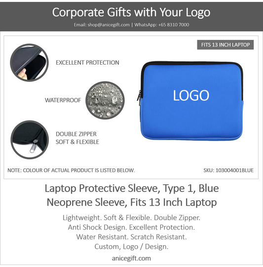 Laptop Protective Sleeve, Type 1, Blue | Neoprene Sleeve, Fits 13 Inch Laptop