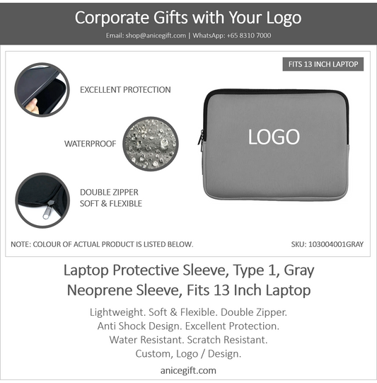 Laptop Protective Sleeve, Type 1, Gray | Neoprene Sleeve, Fits 13 Inch Laptop