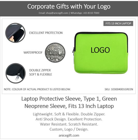 Laptop Protective Sleeve, Type 1, Green | Neoprene Sleeve, Fits 13 Inch Laptop