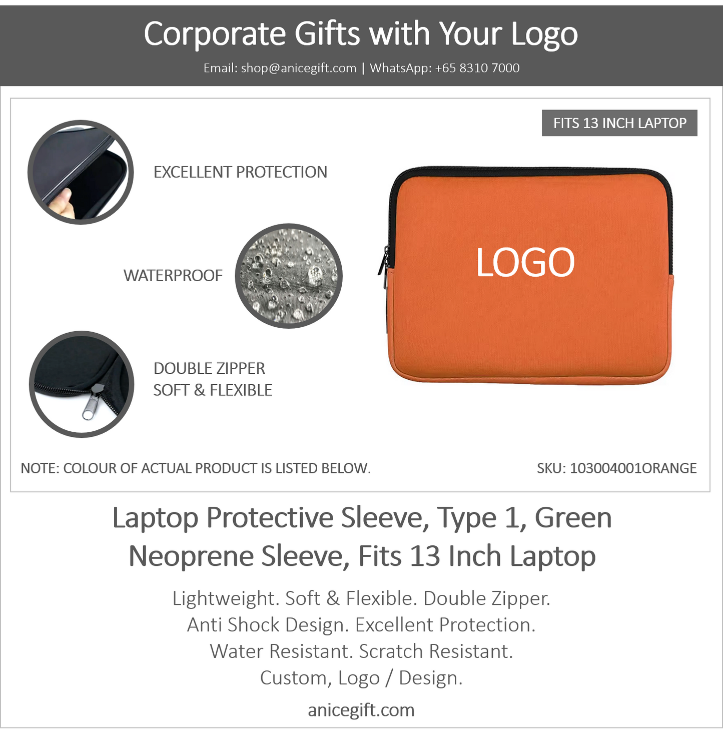 Laptop Protective Sleeve, Type 1, Orange | Neoprene Sleeve, Fits 13 Inch Laptop