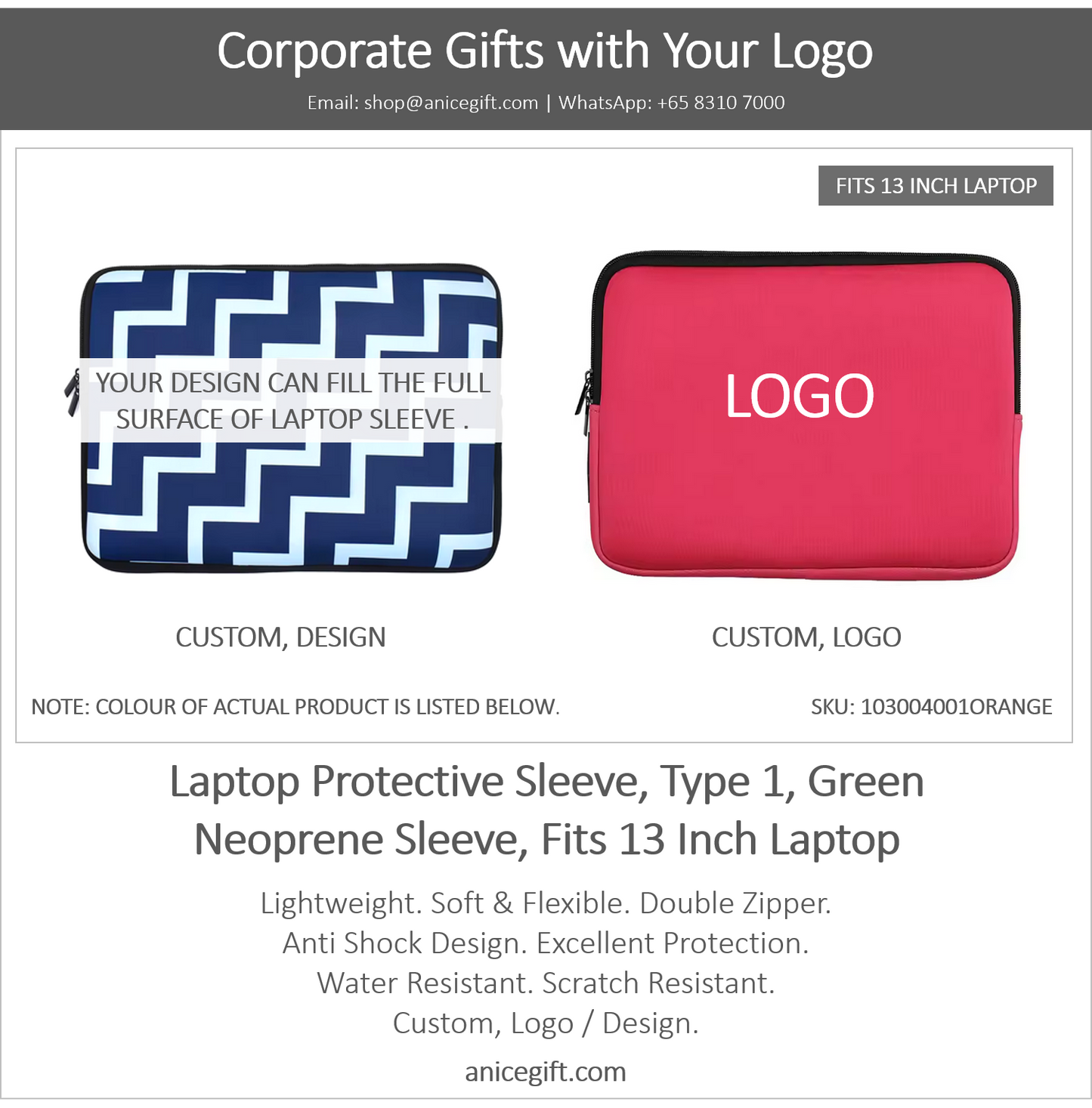 Laptop Protective Sleeve, Type 1, Orange | Neoprene Sleeve, Fits 13 Inch Laptop