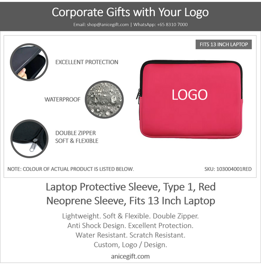 Laptop Protective Sleeve, Type 1, Red | Neoprene Sleeve, Fits 13 Inch Laptop