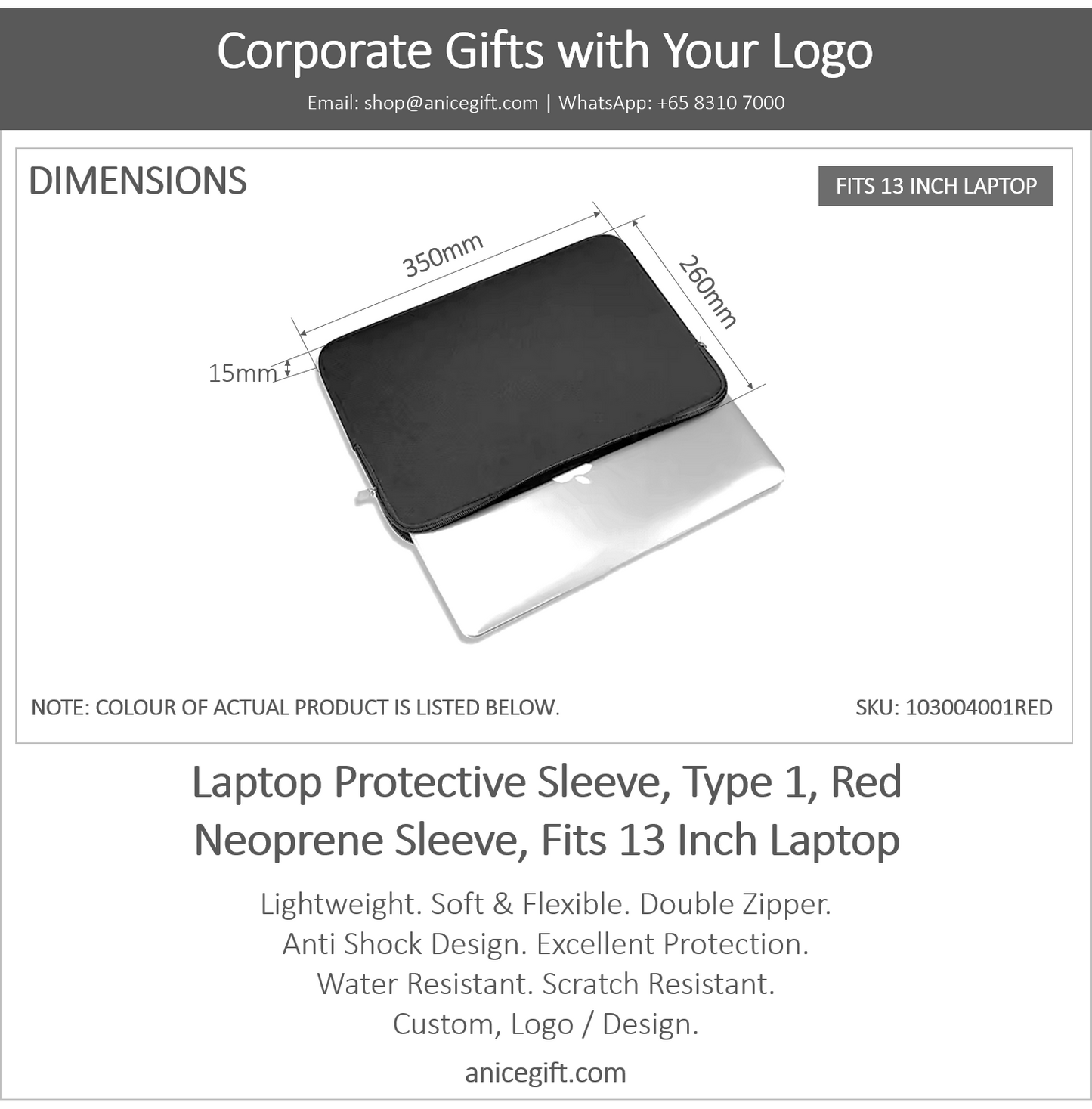 Laptop Protective Sleeve, Type 1, Red | Neoprene Sleeve, Fits 13 Inch Laptop
