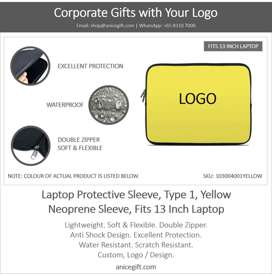 Laptop Protective Sleeve, Type 1, Yellow | Neoprene Sleeve, Fits 13 Inch Laptop