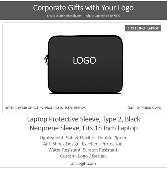 Laptop Protective Sleeve, Type 2, Black | Neoprene Sleeve, Fits 15 Inch Laptop