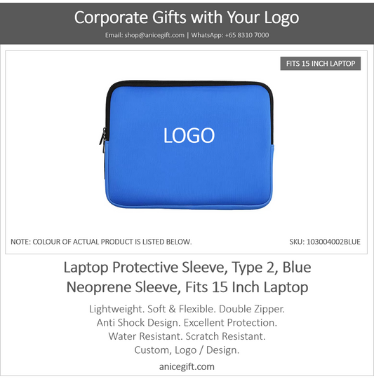 Laptop Protective Sleeve, Type 2, Blue | Neoprene Sleeve, Fits 15 Inch Laptop