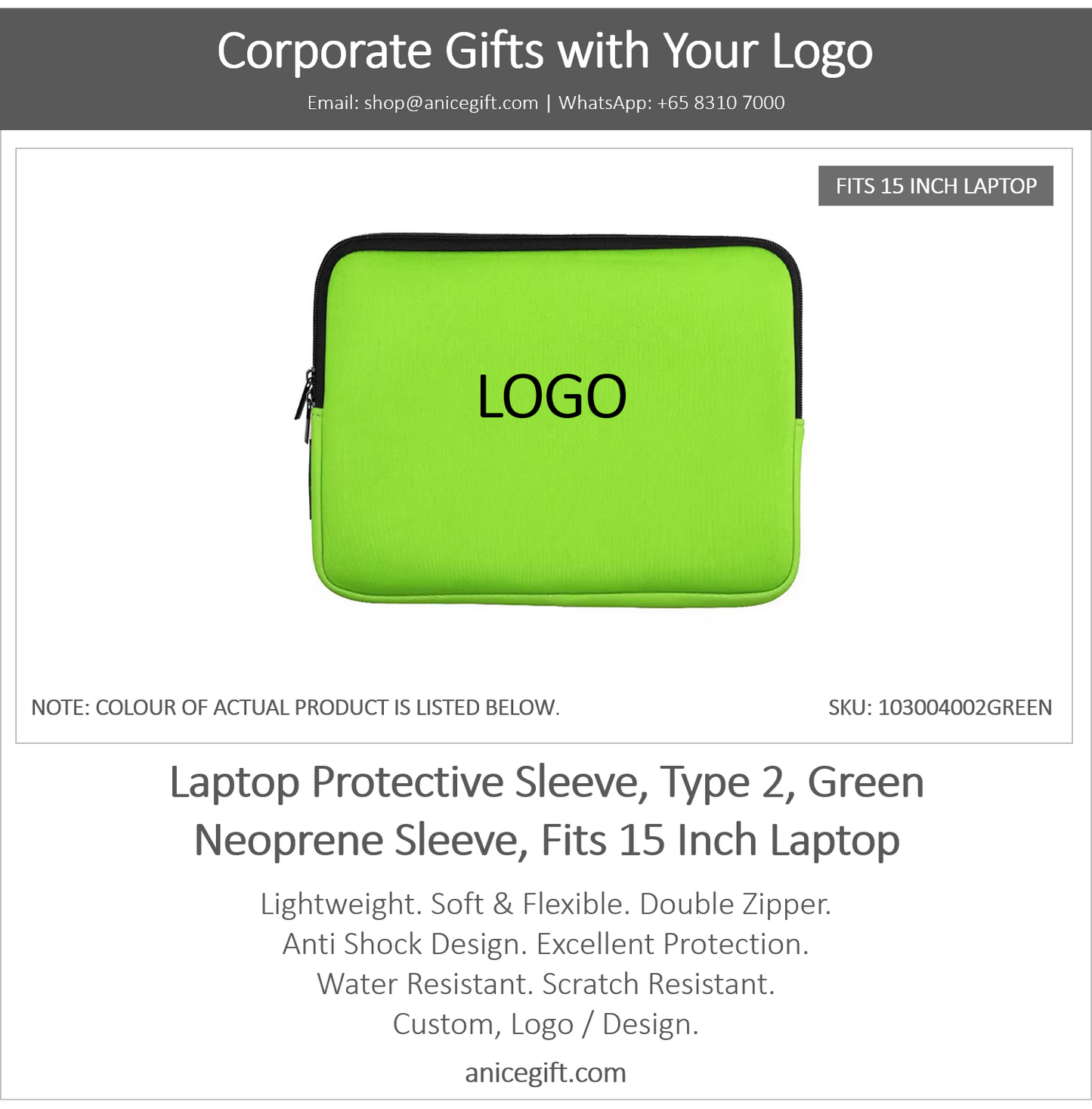 Laptop Protective Sleeve, Type 2, Green | Neoprene Sleeve, Fits 15 Inch Laptop