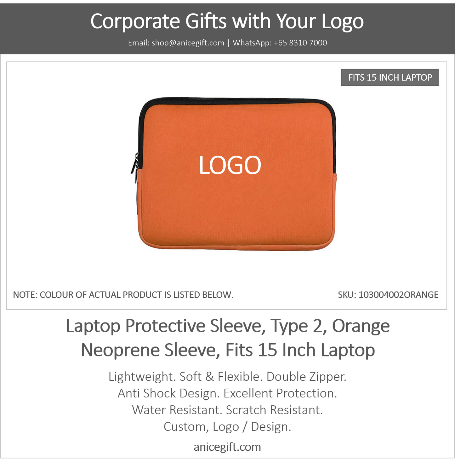 Laptop Protective Sleeve, Type 2, Orange | Neoprene Sleeve, Fits 15 Inch Laptop