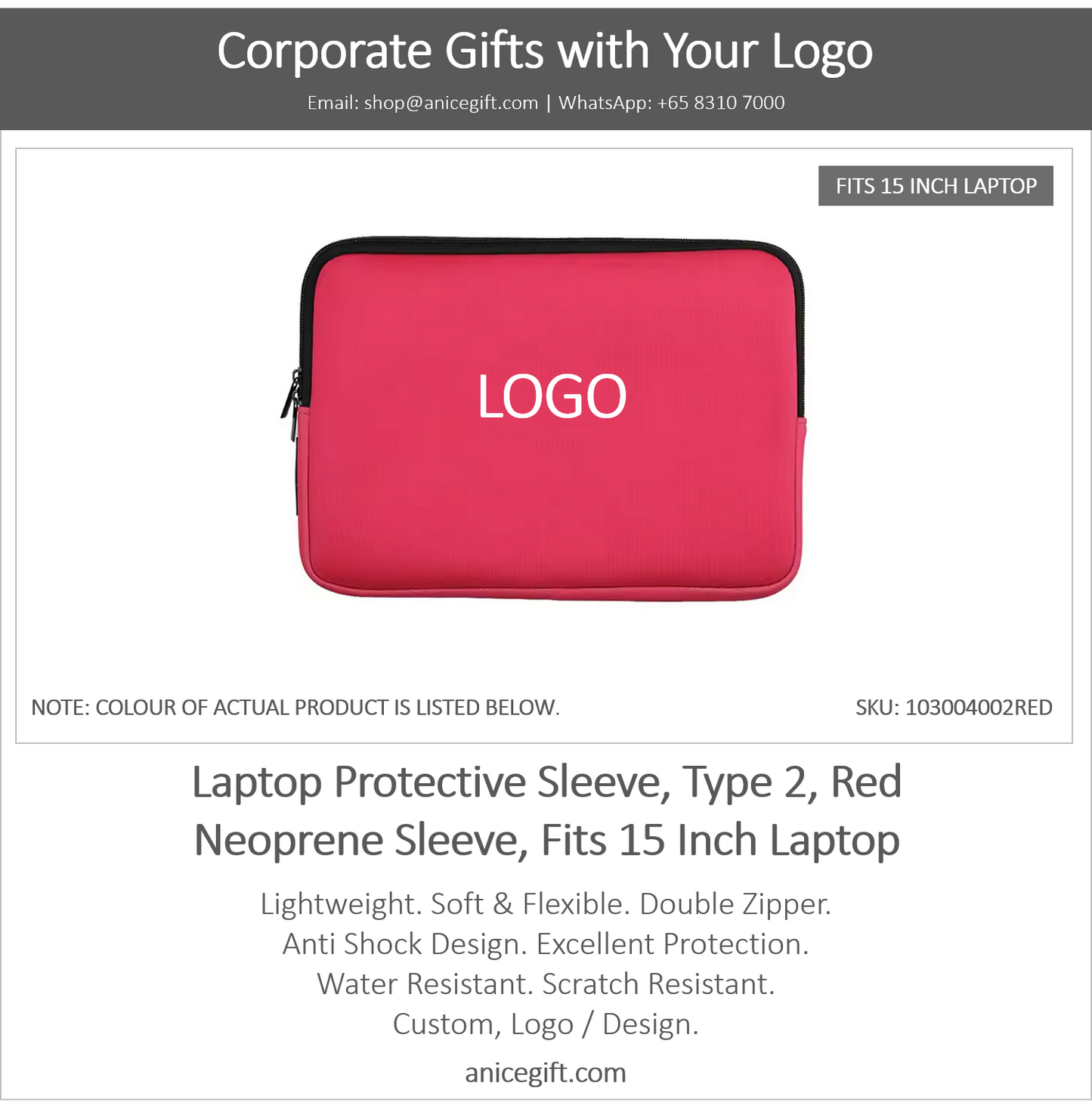 Laptop Protective Sleeve, Type 2, Red | Neoprene Sleeve, Fits 15 Inch Laptop