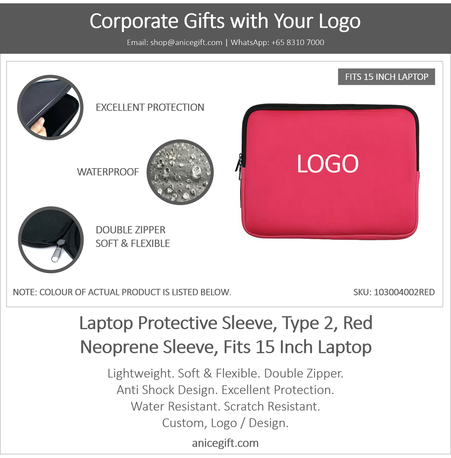 Laptop Protective Sleeve, Type 2, Red | Neoprene Sleeve, Fits 15 Inch Laptop