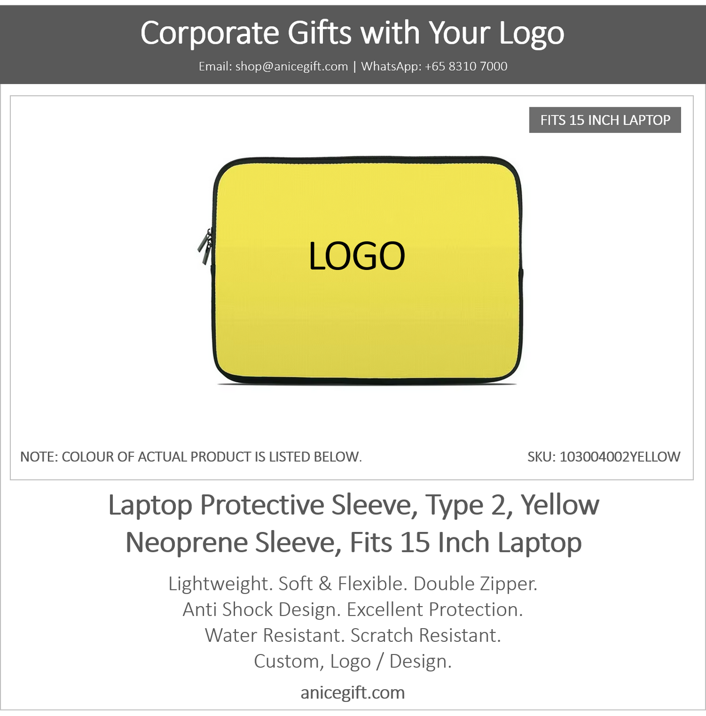 Laptop Protective Sleeve, Type 2, Yellow | Neoprene Sleeve, Fits 15 Inch Laptop