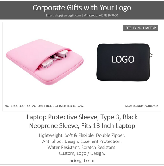 Laptop Protective Sleeve, Type 3, Black | Neoprene Sleeve, Fits 13 Inch Laptop