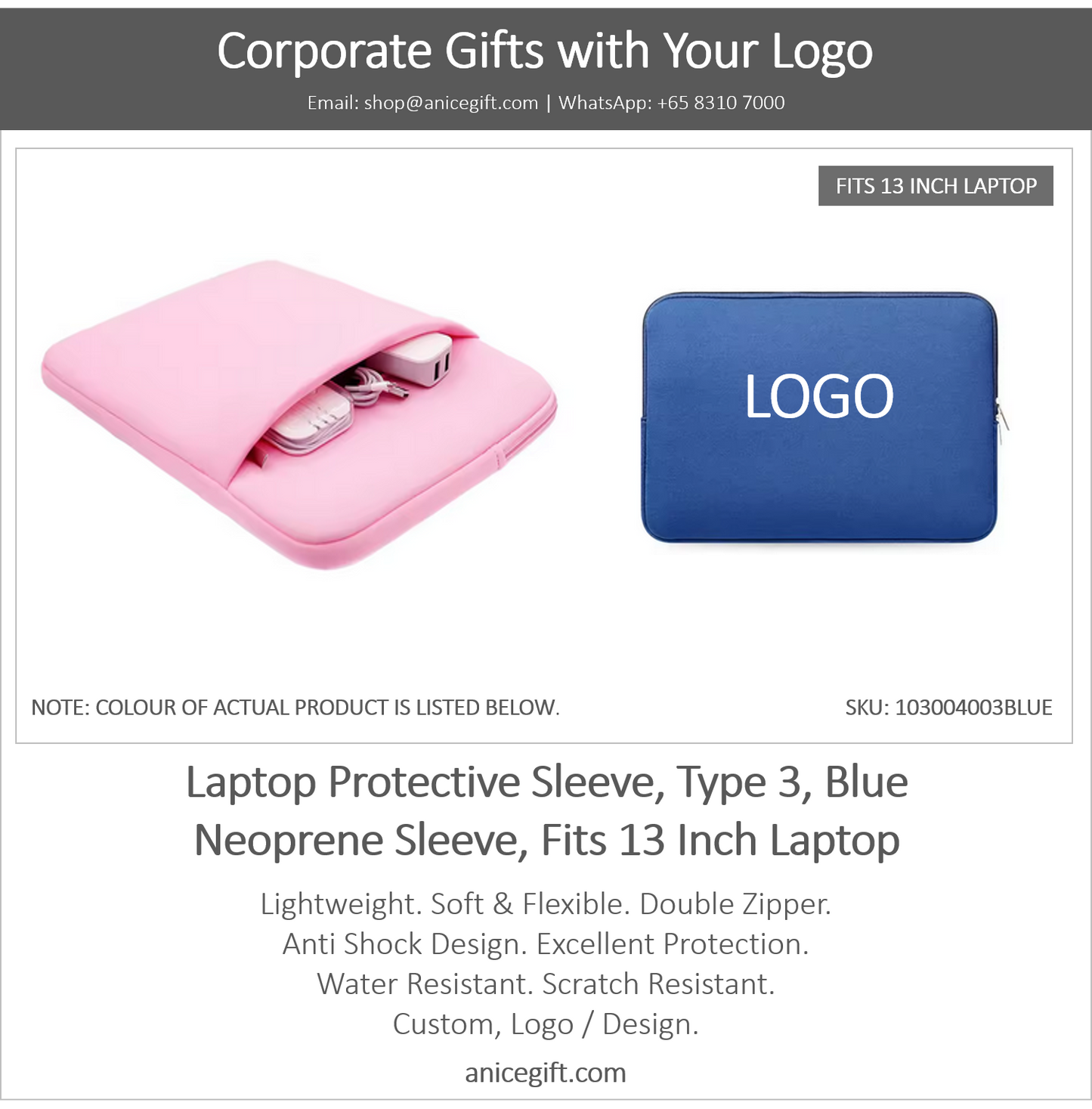 Laptop Protective Sleeve, Type 3, Blue | Neoprene Sleeve, Fits 13 Inch Laptop