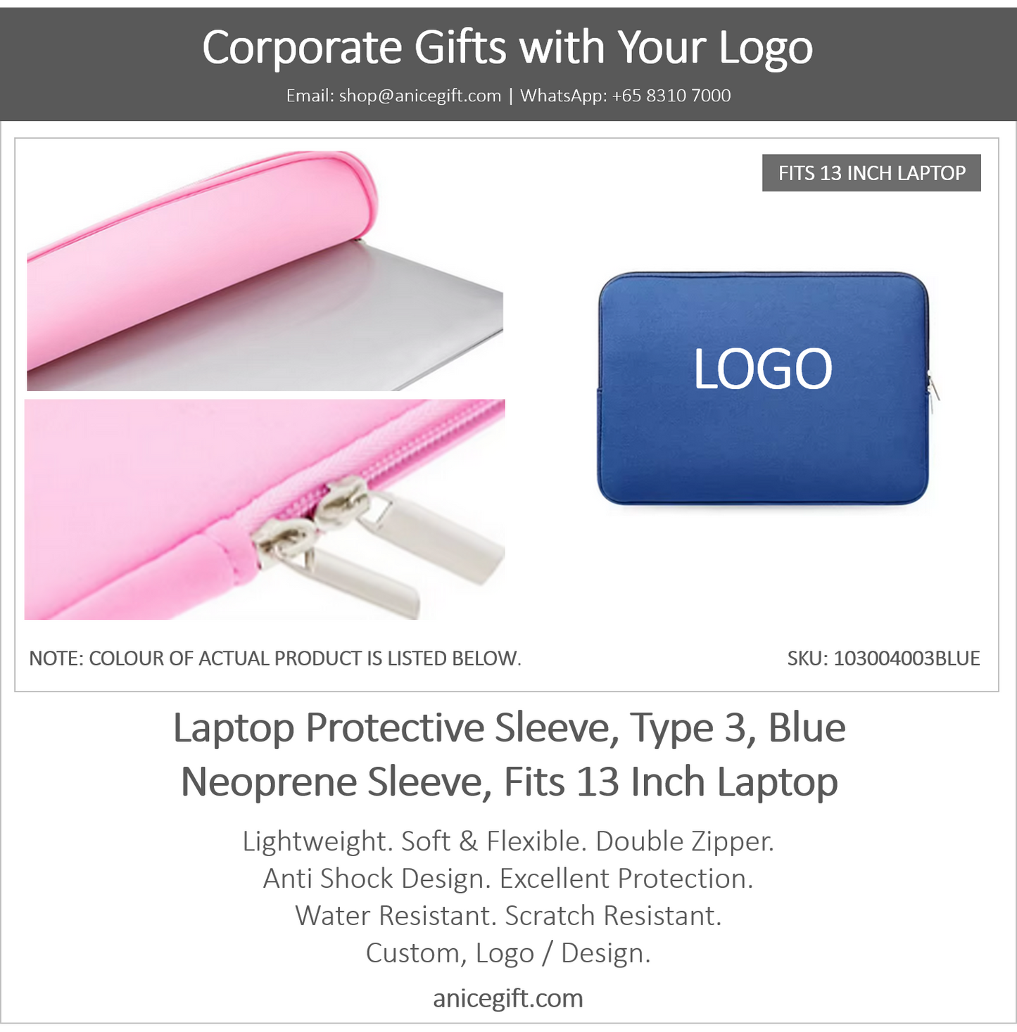 Laptop Protective Sleeve, Type 3, Blue | Neoprene Sleeve, Fits 13 Inch Laptop