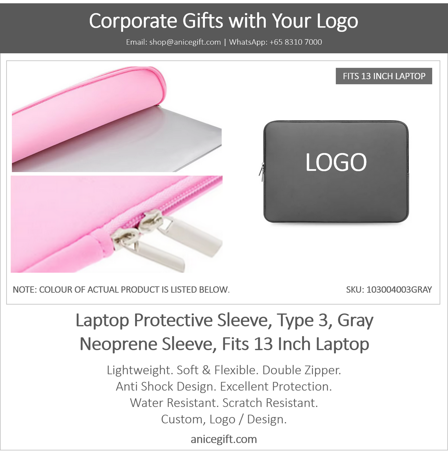 Laptop Protective Sleeve, Type 3, Gray | Neoprene Sleeve, Fits 13 Inch Laptop