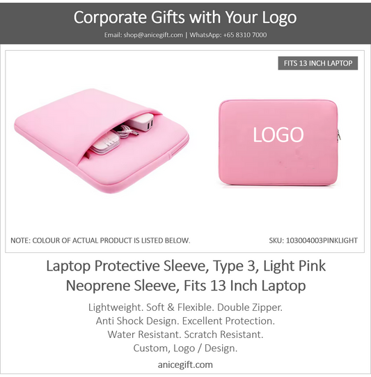 Laptop Protective Sleeve, Type 3, Light Pink | Neoprene Sleeve, Fits 13 Inch Laptop