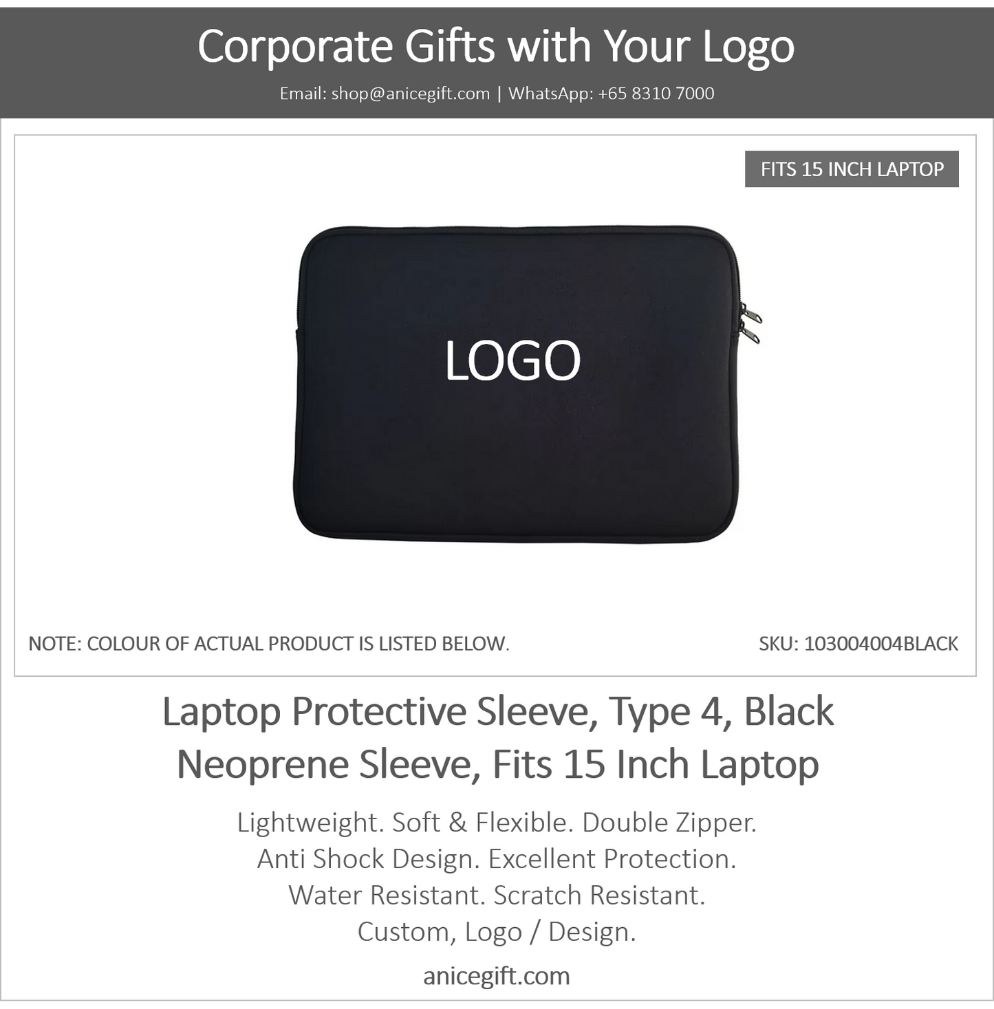 Laptop Protective Sleeve, Type 4, Black | Neoprene Sleeve, Fits 15 Inch Laptop