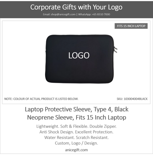 Laptop Protective Sleeve, Type 4, Black | Neoprene Sleeve, Fits 15 Inch Laptop